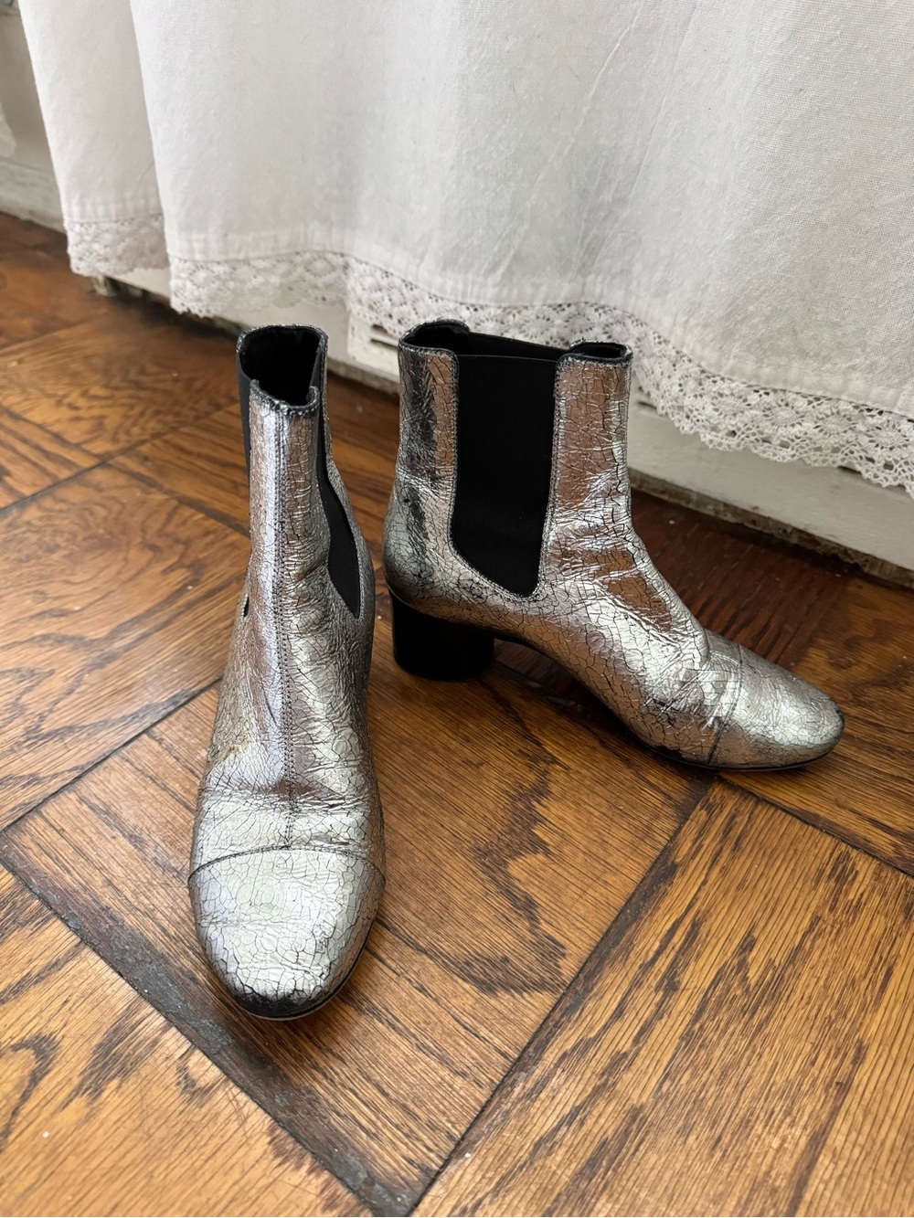 Isabel Marant Silver Metallic Chelsea Boots, size 5